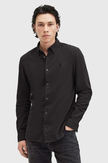 Bavlnená košeľa AllSaints LOVELL LS SHIRT pánska, čierna farba, slim, s klasickým golierom, M152SB