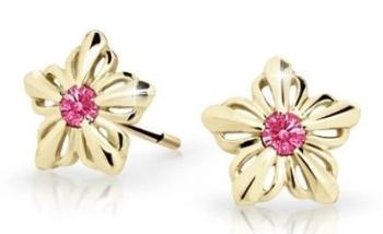 Cutie Jewellery Detské kvietkové náušnice zo žltého zlata C2238-30-X-1 fuchsiová