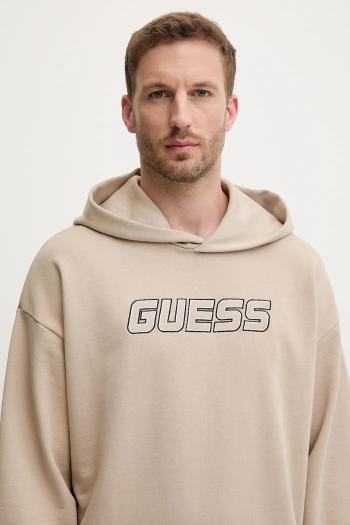 Bavlnená mikina Guess MENTORE béžová farba, s kapucňou, s nášivkou, Z5YQ00 KCE91
