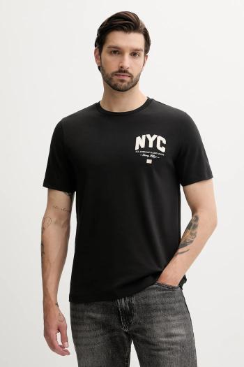 Bavlnené tričko Tommy Hilfiger pánske, čierna farba, s nášivkou, MW0MW40427