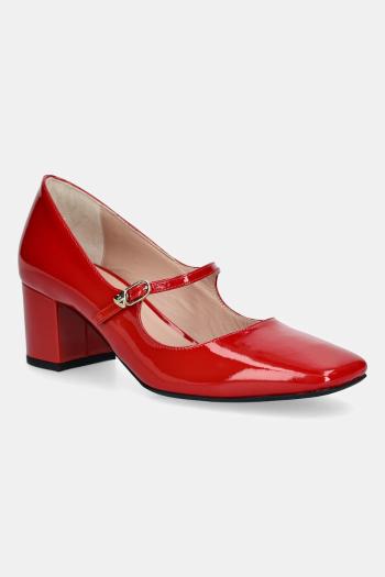 Kožené lodičky Love Moschino červená farba, na podpätku, JA10385G1NIH0500