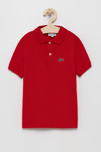 Detská bavlenná polokošeľa Lacoste červená farba, jednofarebný