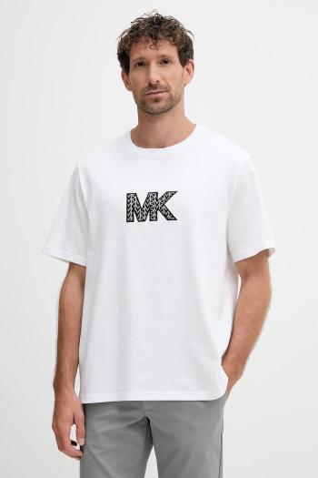 Bavlnené tričko Michael Kors pánske, biela farba, s nášivkou, CT552LN1V2