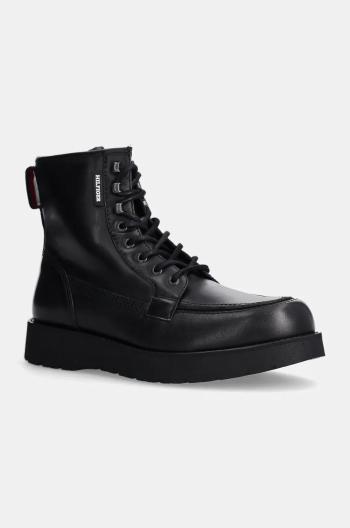 Kožená obuv Tommy Hilfiger TH AMERICAN PREM CHECK LTH BOOT pánska, čierna farba, FM0FM05194