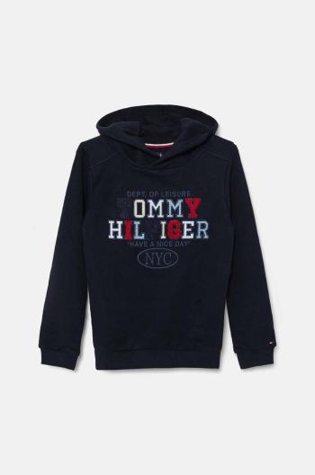 Detská mikina Tommy Hilfiger tmavomodrá farba, s kapucňou, s nášivkou, KB0KB09050