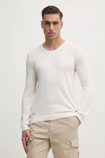 Sveter s prímesou ľanu Pepe Jeans LAYNE pánsky, béžová farba, tenký, PM702519