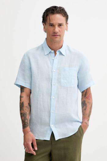 Ľanová košeľa A.P.C. chemisette bellini logo voľný strih, s klasickým golierom, LIAEK.H12551