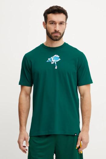 Bavlnené tričko adidas pánske, zelená farba, s potlačou, JI6753