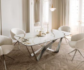 Jedálenský stôl Edge oválny 200x100 keramický Calacatta Luxe bielo