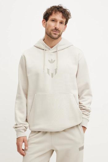 Mikina adidas Originals MESSI HOODIE pánska, béžová farba, s kapucňou, s potlačou, JC9474