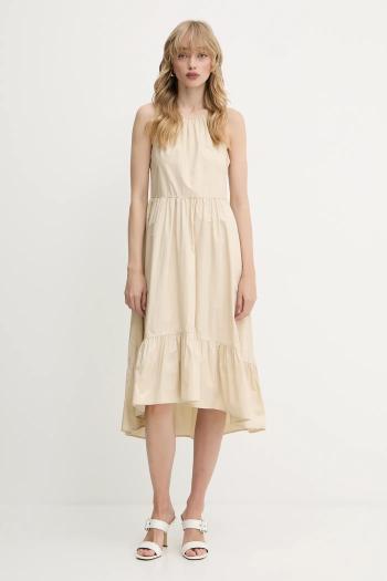 Bavlnené šaty Armani Exchange béžová farba, midi, áčkový strih, XW000477 AF12812