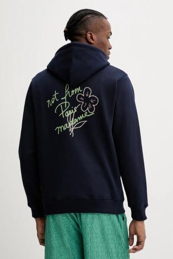 Bavlnená mikina Drôle de Monsieur Le Hoodie Slogan Esquisse pánska, tmavomodrá farba, s kapucňou, s nášivkou, G-HO150-CO127-NY
