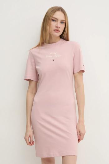 Bavlnené šaty Tommy Hilfiger ružová farba, mini, rovný strih, WW0WW43830