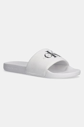 Šľapky Calvin Klein Jeans SLIDE MONOGRAM pánske, biela farba, YM0YM01271