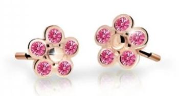 Cutie Jewellery Detské kvietkové náušnice z ružového zlata C2744-30-X-4 fuchsiová