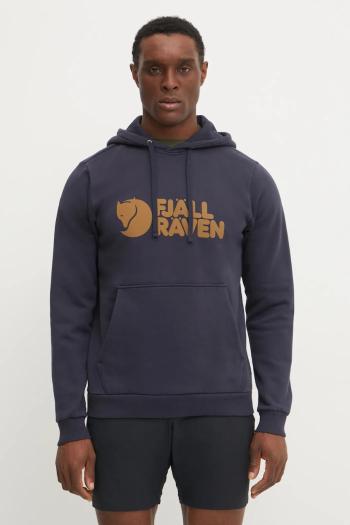 Bavlnená mikina Fjallraven pánska, tmavomodrá farba, s kapucňou, vzorovaná