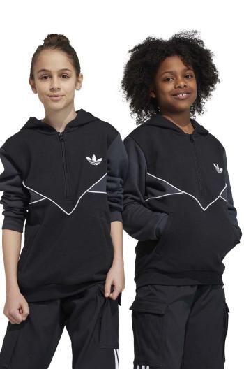 Detská mikina adidas Originals čierna farba, s kapucňou, s nášivkou