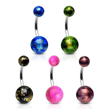 Piercing do pupku z ocele 316L - farebné guličky so odleskami zlatej farby - Farba piercing: Čierna