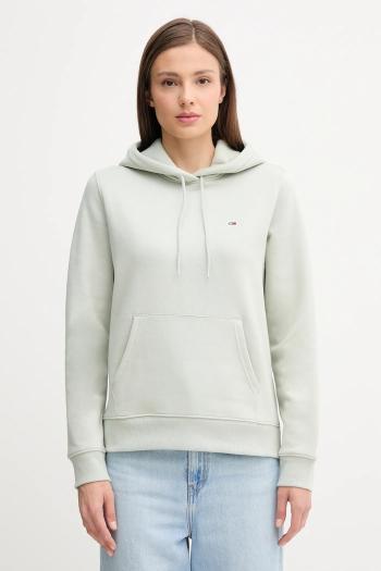 Mikina Tommy Jeans zelená farba, s kapucňou, jednofarebná, DW0DW19958