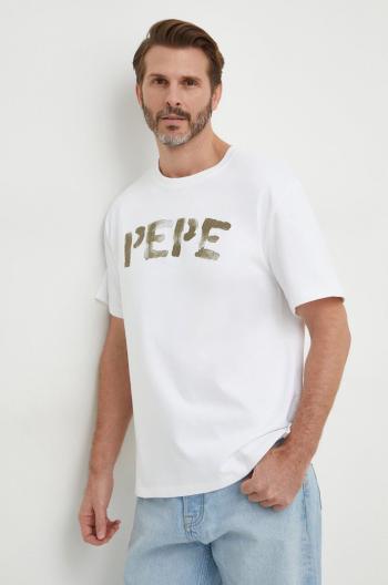 Bavlnené tričko Pepe Jeans ROLF TEE pánske, biela farba, s potlačou, PM509228