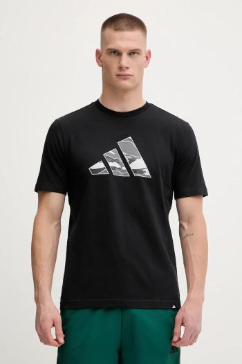 Bavlnené tričko adidas pánske, čierna farba, s potlačou, JM6381