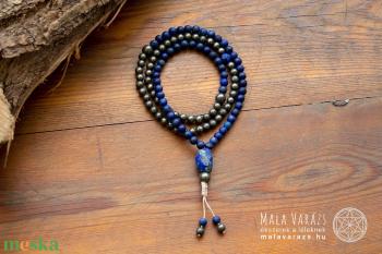Lápisz Lazuli, Pirit Imafüzér, Imagyöngy - Mala Varázs -Mala készítés, egyedi Mala tervezés - Kézműves Mala termékek