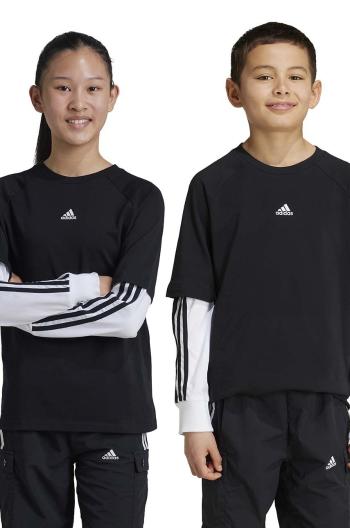 Detské tričko s dlhým rukávom adidas JAM 2IN1 LS čierna farba, s nášivkou, IV7049