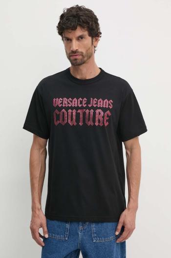 Bavlnené tričko Versace Jeans Couture pánske, čierna farba, s nášivkou, 77GAHL00 CJ01L