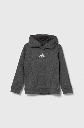 Detská mikina adidas čierna farba, s kapucňou, vzorovaná