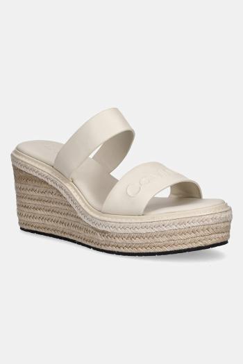 Kožené šľapky Calvin Klein WEDGE SANDAL 50 - HE dámske, béžová farba, na kline, HW0HW02375