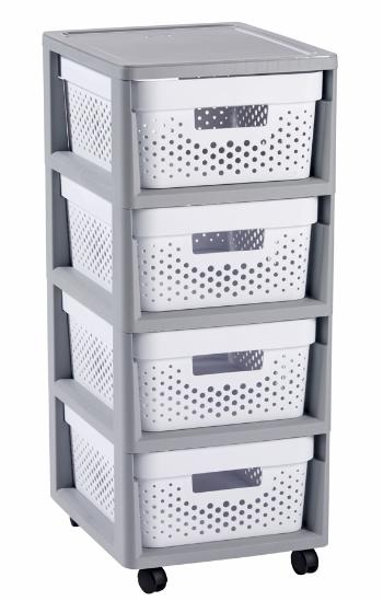 CURVER Zásuvkový regál INFINITY DOTS 4x11L | sivá / biela