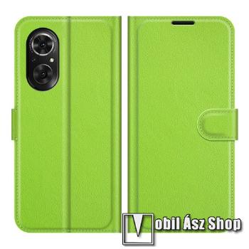 WALLET notesz tok / flip tok - ZÖLD - asztali tartó funkciós, oldalra nyíló, rejtett mágneses záródás, bankkártyatartó zseb, szilikon belső - HUAWEI nova 9 SE / Honor 50 SE