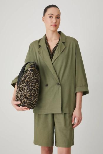 Kimono s prímesou ľanu Medicine dámske, zelená farba, dvojradová, jednofarebná