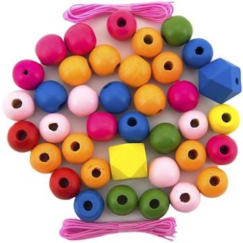 Teddies Koráliky drevené farebné MAXI s gumičkami 106 ks (8592190852542)