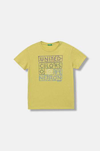 Detské bavlnené tričko United Colors of Benetton zelená farba, s potlačou, 3I1XC10Q4