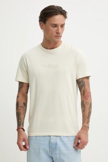 Bavlnené tričko Hollister Co. pánske, béžová farba, s nášivkou, KI323-5134