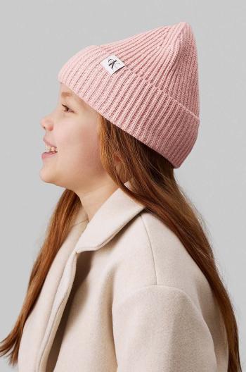Detská čiapka Calvin Klein Jeans ružová farba biela, z hrubej pleteniny, IU0IU00440