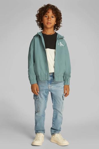 Detská bunda Calvin Klein Jeans tyrkysová farba, IB0IB02500