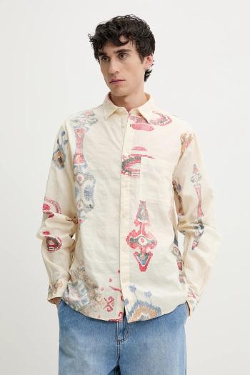 Bavlnená košeľa Desigual IKAT pánska, béžová farba, regular, s klasickým golierom, 25SMCW14