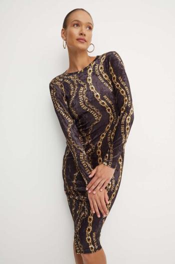 Zamatové šaty Versace Jeans Couture čierna farba, mini, priliehavá, 77HAO9B0 JS367