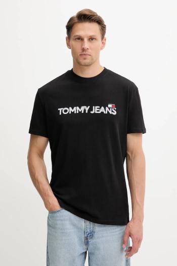 Bavlnené tričko Tommy Jeans pánske, čierna farba, s potlačou, DM0DM21585