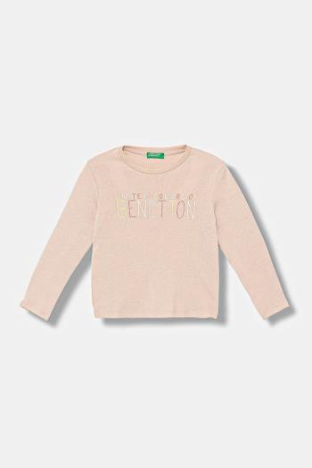 Detská bavlnená košeľa s dlhým rukávom United Colors of Benetton ružová farba, 3I9WG10JS