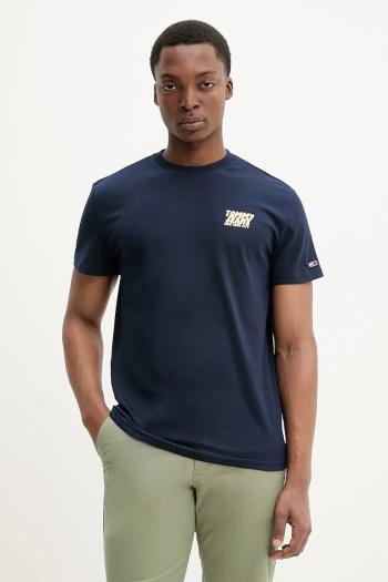 Bavlnené tričko Tommy Jeans pánske, tmavomodrá farba, s potlačou, DM0DM21864