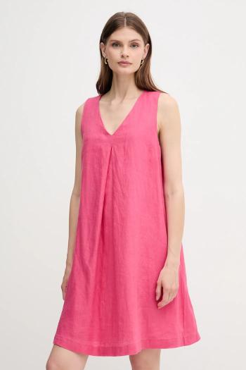 Ľanové šaty United Colors of Benetton ružová farba, mini, áčkový strih, 4AGHDV0AX