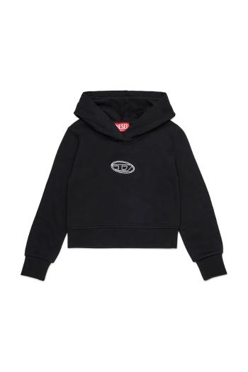 Detská bavlnená mikina Diesel SASYHOOD SWEAT-SHIRT čierna farba, s kapucňou, s potlačou, J02416