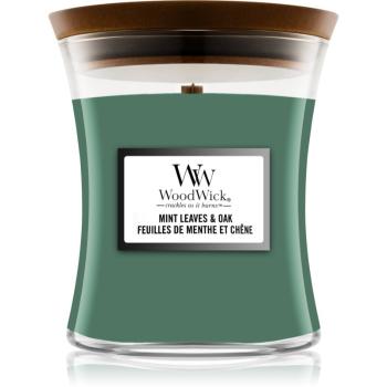 Woodwick Mint Leaves & Oak vonná sviečka s dreveným knotom 275 g