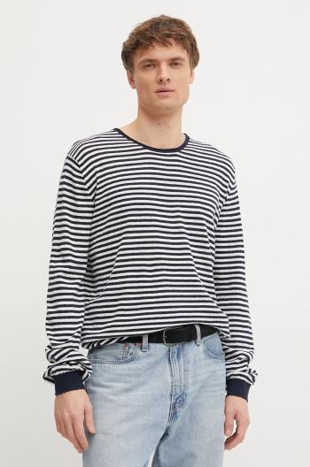 Sveter s prímesou ľanu Pepe Jeans LAYNE STRIPES pánsky, tmavomodrá farba, tenký, PM702508