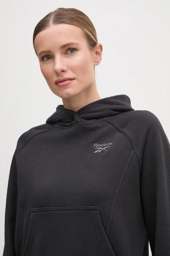 Bavlnená mikina Reebok Classic dámska, čierna farba, s kapucňou, jednofarebná, 100214101