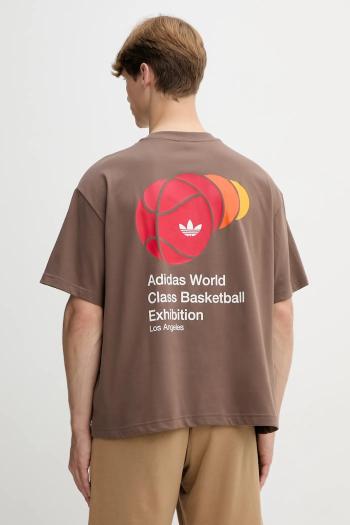 Tričko adidas Originals World Class Tee pánske, hnedá farba, s potlačou, JM9956