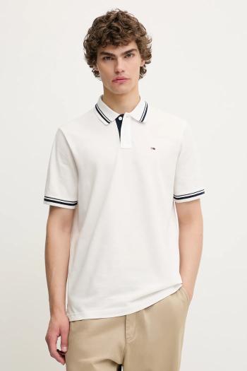 Bavlnené polo tričko Tommy Jeans biela farba, jednofarebné, DM0DM21846